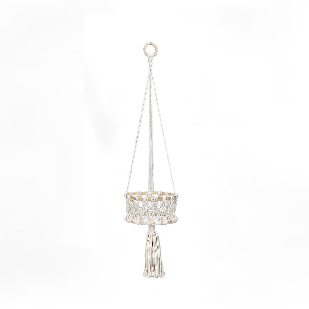 Hand-Woven Cotton Rope Fruit Basket Set: Three-Piece Living Room Hanging Decor.