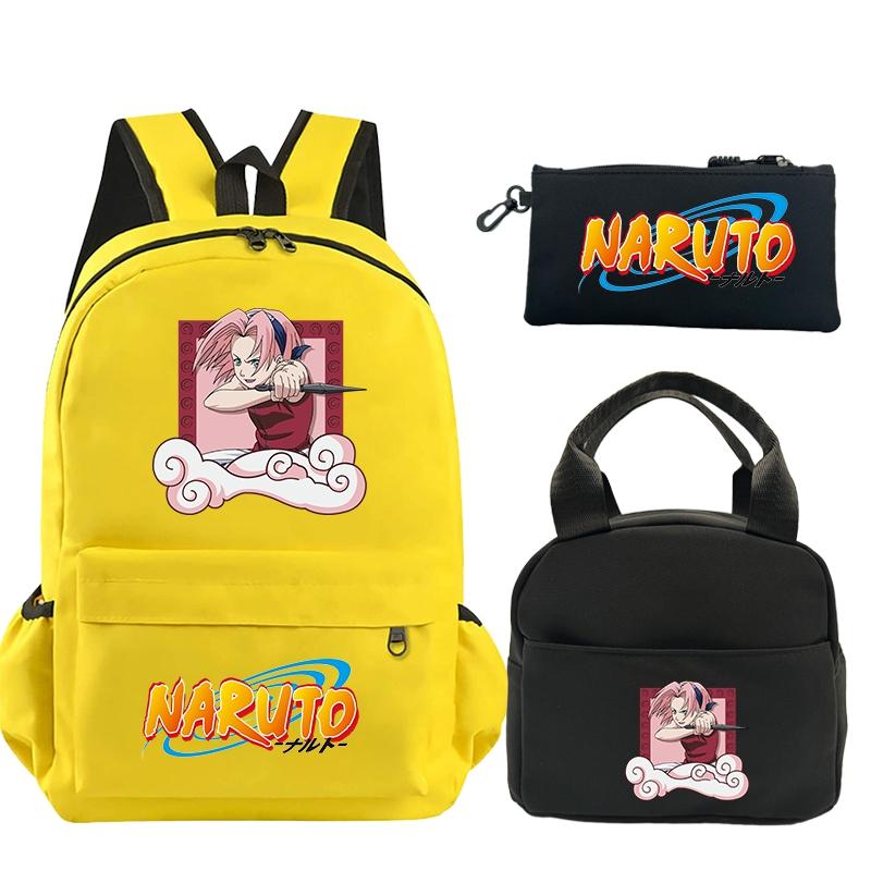 3 шт./компл., рюкзак с принтом аниме Наруто и сумка для обеда, пенал для подростков, детский школьный рюкзак для девочек и мальчиков