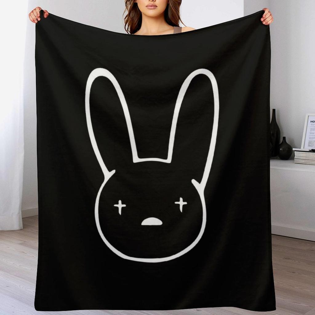Bad Bunny Oasis Logo White on Black Throw Blanket Fuzzy Plush Throw Blanket for Sofa Chair
