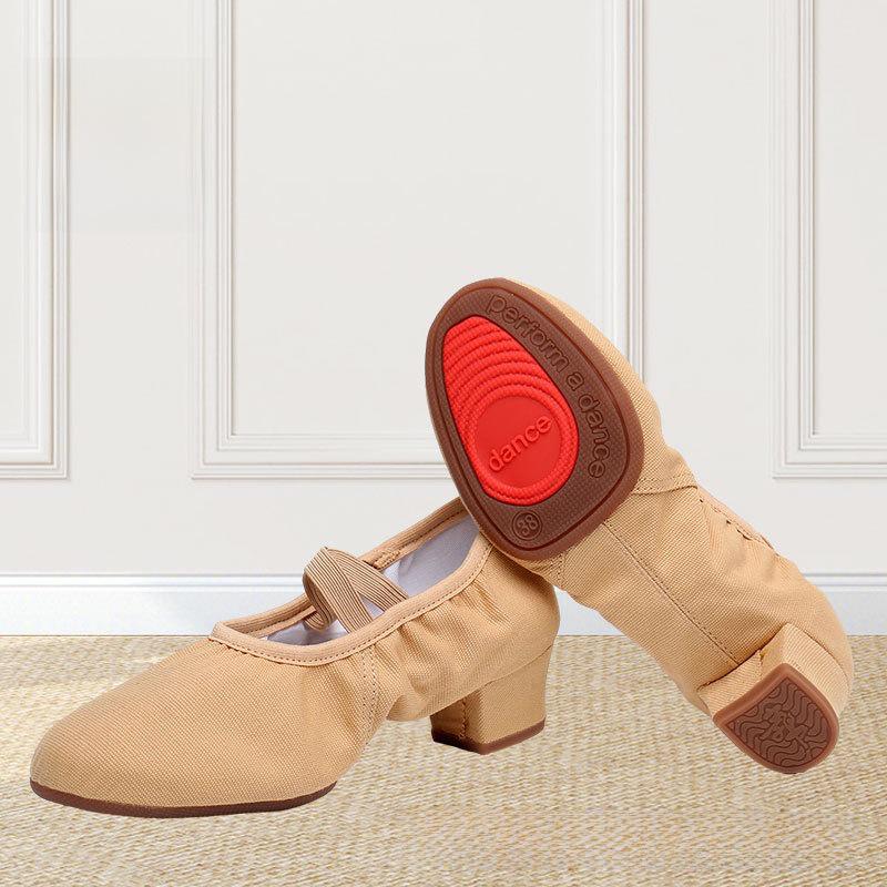 Женские черные нескользящие танцевальные туфли для балета и кадриля, каблуки средней высоты