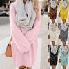 Women Winter Sweater Knit Turtleneck Warm Long Sleeve Pocket Mini Sweater Dress
