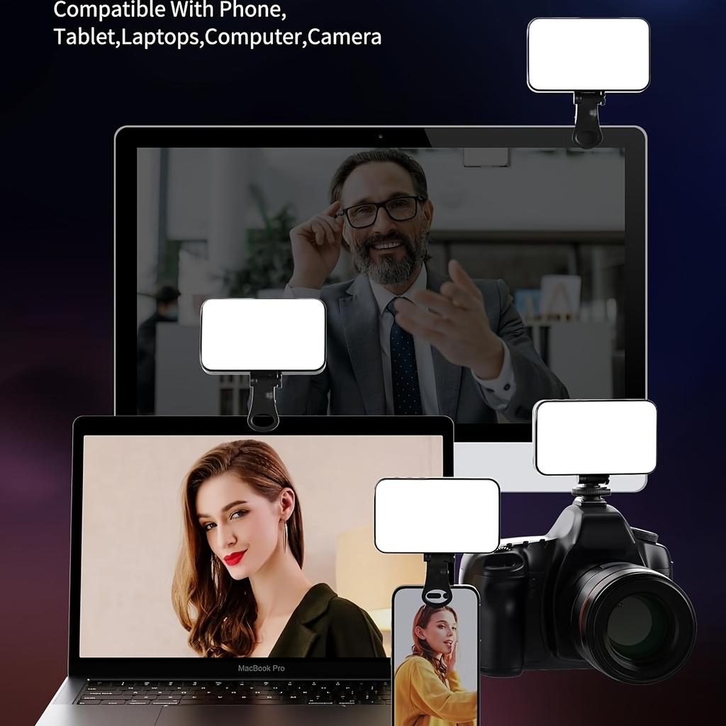 Портативный светодиодный клип-свет для селфи, перезаряжаемый, 3 режима, заполняющий свет для телефона, ноутбука, планшета, макияжа, видеозвонков, онлайн-встреч, освещение