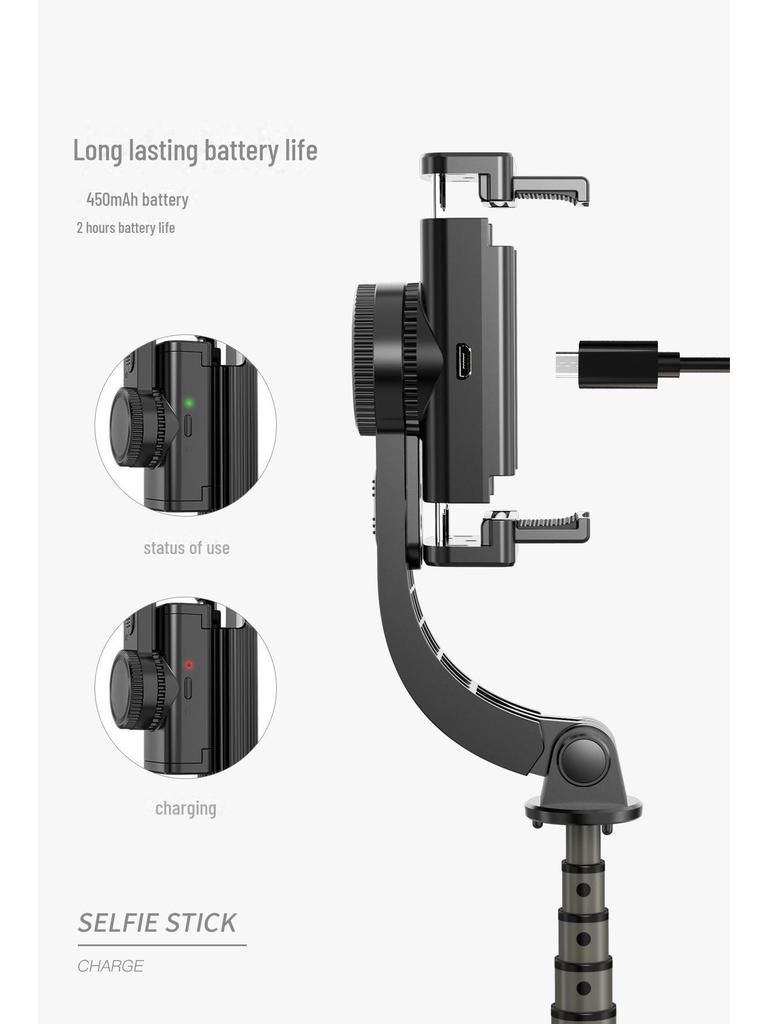 Bluetooth Selfie Stick with Stabilizer, Anti-Shake, LED Fill Light, and Mini Handheld Gimbal Tripod for Vlogging