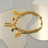 18K Gold-Plated Stainless Steel Double-Layer Oval Diamond Bracelet for Women - Niche Fashion Stackable Jewelry.