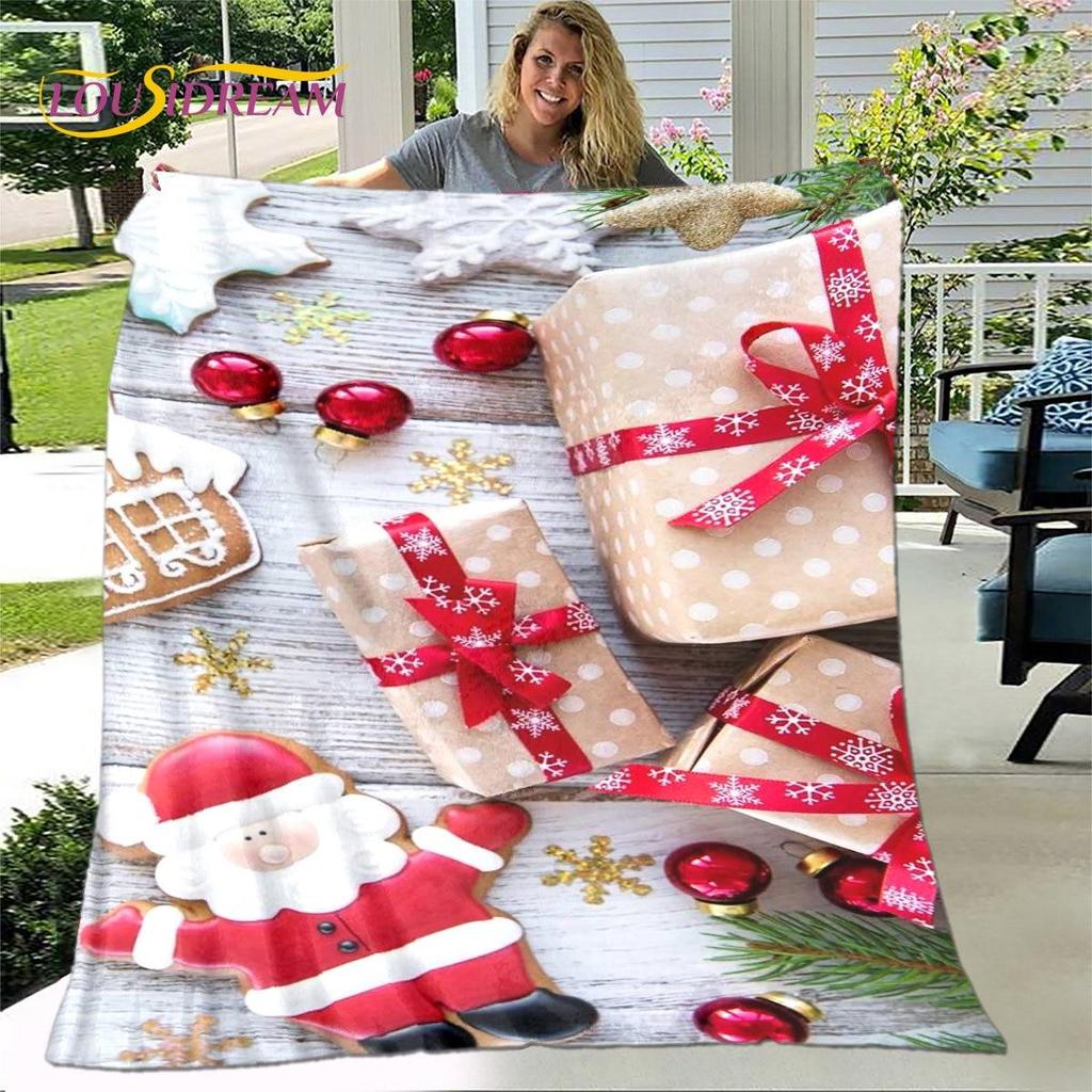 Одеяло с рисунком из мультфильма «С Рождеством и Новым годом», фланелевое одеяло, мягкое теплое одеяло для гостиной, спальни, кровати, дивана, подарок