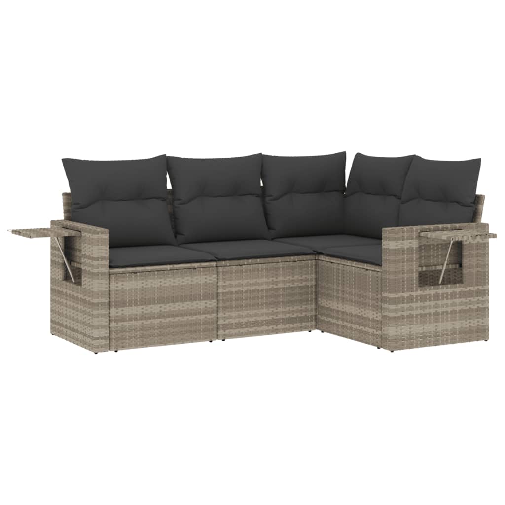 4 piece garden sofa set with cushions light grey poly rattan
