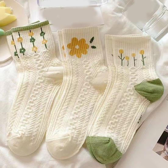 5 Pairs Women Socks Refreshing Flower Prints Mid-tube Shallow-cut High Elasticity Soft Breathable Sweat Absorption Anti-slip Girls Daily Sports Socks