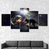 Black Cat Reaching Fish Bowl Goldfish 5 Piece Five Panel Wall Canvas Print Modern Art Poster Picture Home Decor Gift For Him For Her