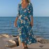 Платья для женщин Винтажный принт Туника с завышенной талией Миди платье Летнее Повседневное платье с рукавом 3/4