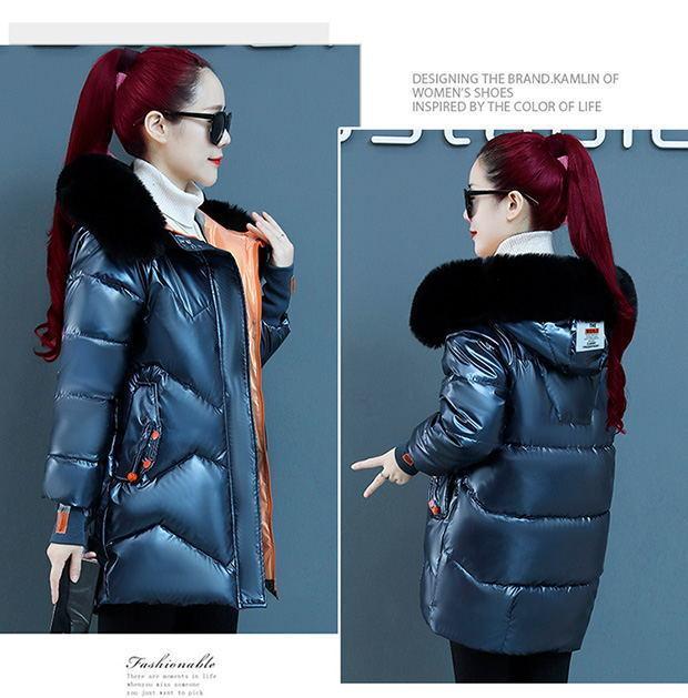 Осень и зима Яркая однотонная с капюшоном большой меховой воротник Свободная повседневная ветрозащитная утепленная теплая короткая женская куртка 5 цветов