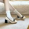 Мода 2025 Женские туфли-лодочки Осень Новая мода Удобные высокие каблуки Массивные каблуки Обувь Бант Жемчуг Элегантная обувь Zapatos De Mujer