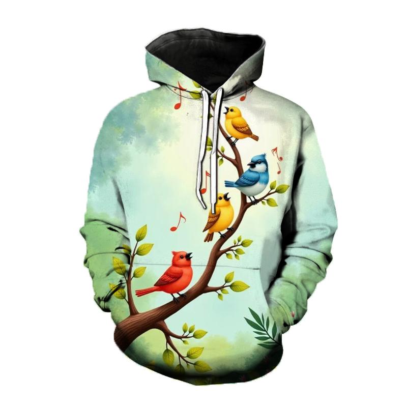 Худи с рисунком птиц Золотой щегол 3D-принт Мужская Женская Мода С длинным рукавом Толстовки с капюшоном Оверсайз Y2k Пуловер Мужская Топ Одежда