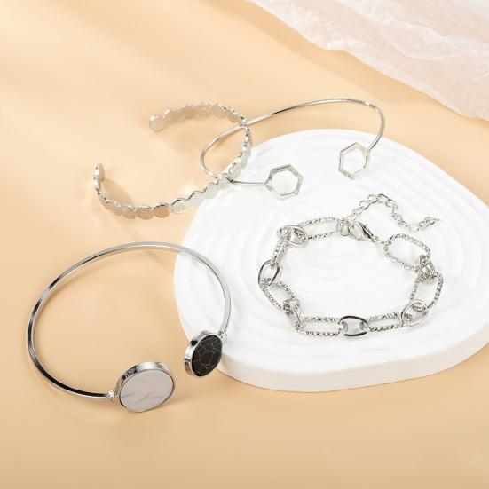 4 шт./компл. набор женских браслетов с мраморным отверстием, регулируемая длина, сплав, зажим-лобстер, ретро полая цепочка, женский браслет, набор, наручные выпускные повседневные украшения