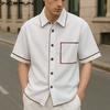 Мужские рубашки с лацканами, коротким рукавом, оверсайз, повседневные, с принтом и декоративной строчкой