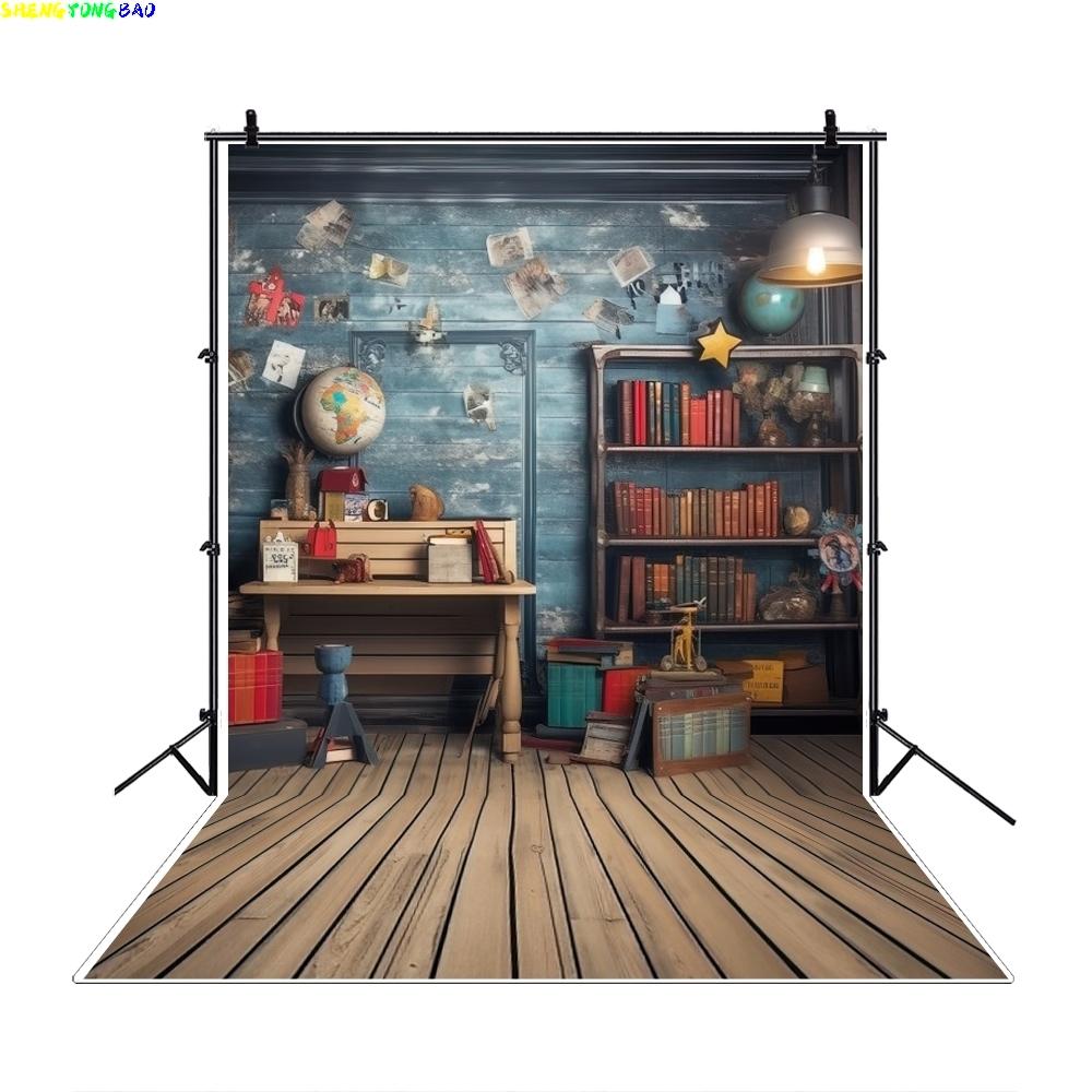 Old Wood Bookshelf Backdrop for Photography Back to School Library Study Room Decor Photocall Portrait Photographic Background