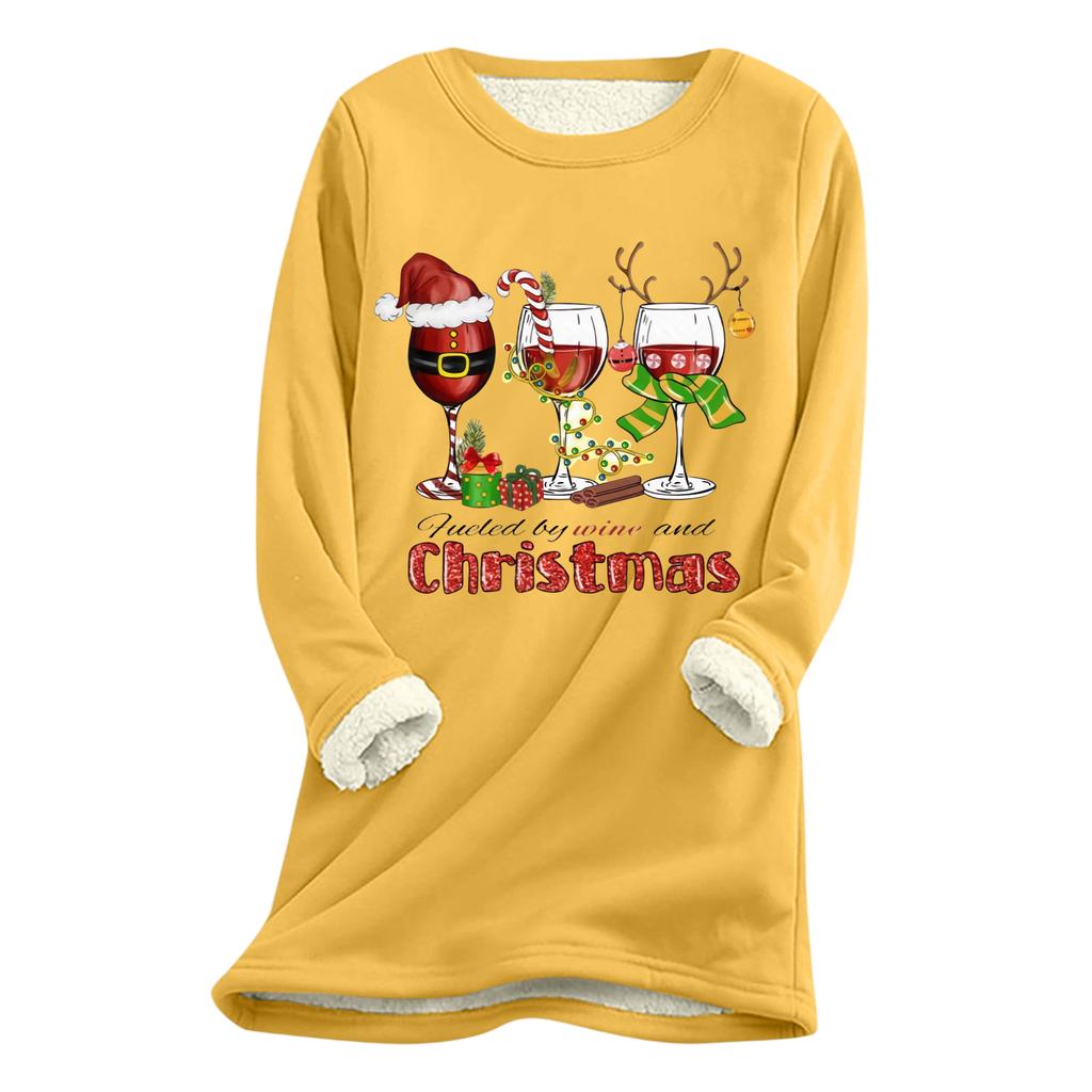 Women's Christmas Print Thick Plush Lambswool Warm Long Top