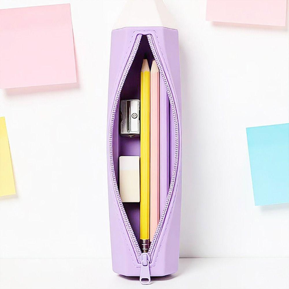Pencil Shape Pen Bag Silicone Stationery Organizer Multi-functional Stationery Pouch Gift