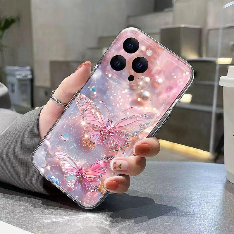 Чехол для телефона для Xiaomi 13 12 11 Lite 5G 14 13 14T 13T 12T Для Xiaomi 17 Pro Max Алмазный Жемчужный Узор Бабочки Прозрачная Крышка