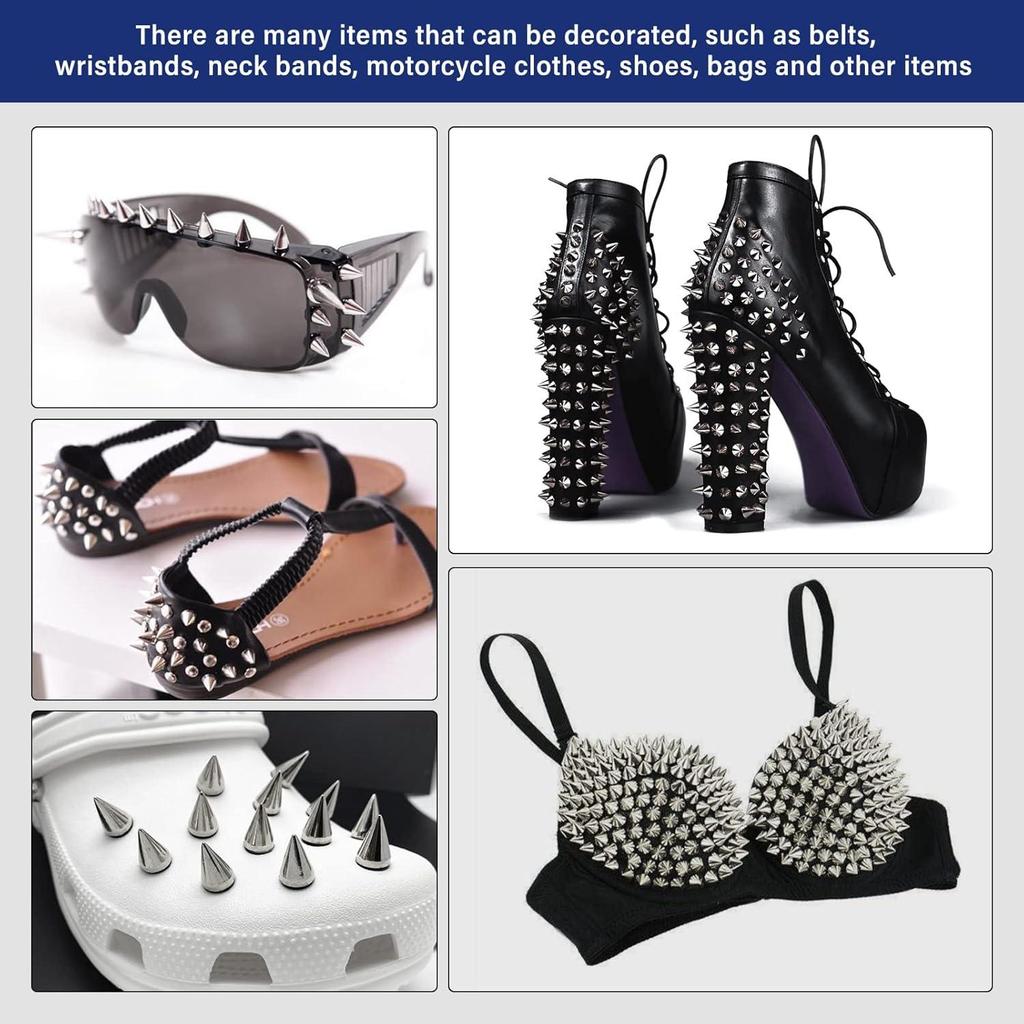 600pcs Punk Style Leather DIY Tool Set: 10 Sizes of Pointed Conical Rivet Studs