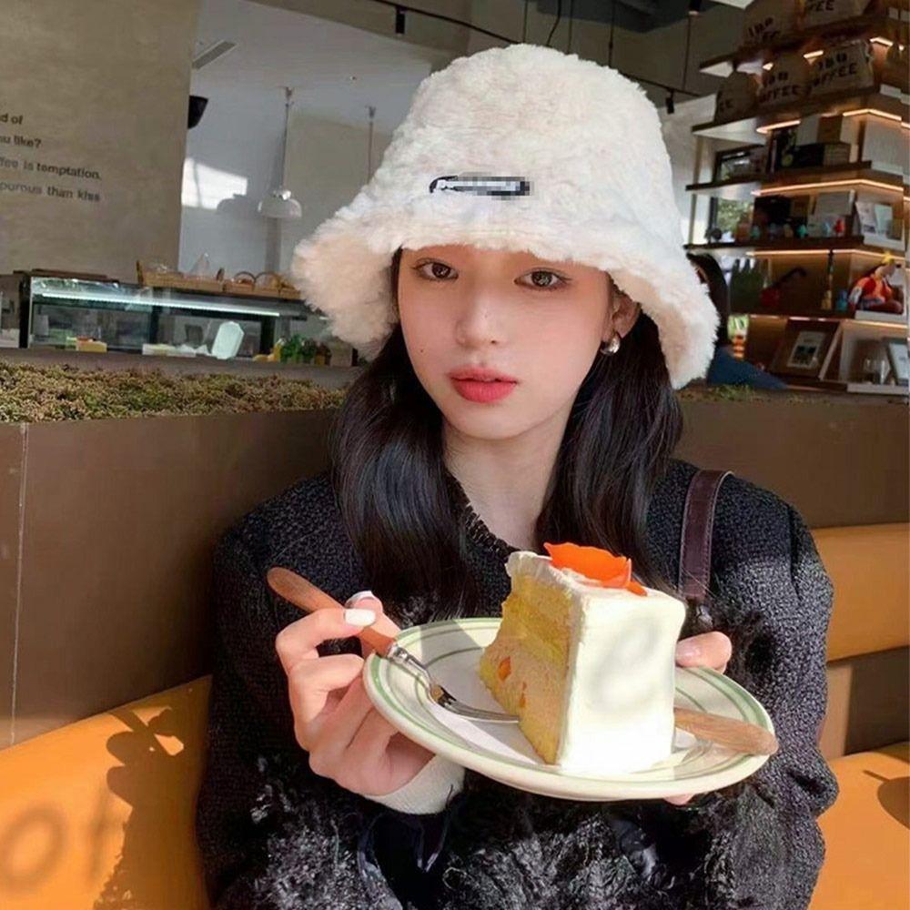 Плюшевая шляпа-ведро из овечьей шерсти, теплая кепка от солнца, рыболовная кепка для женщин