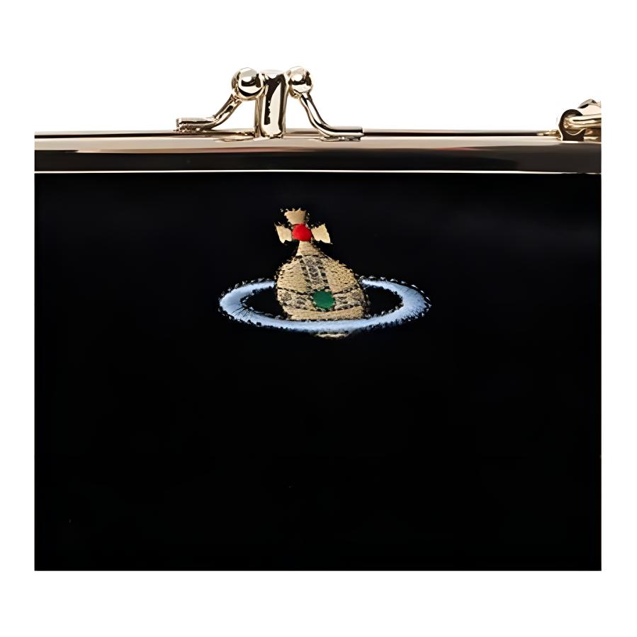 VIVIENNE WESTWOOD Мини-сумка на плечо из бархата с вышитым логотипом и застежкой-кнопкой, на цепочке, женская, черная 52020044W00BXN405
