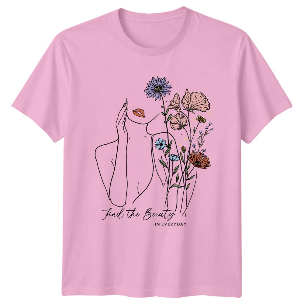 Find The Beauty In Everyday Floral Unisex Line Art TShirt