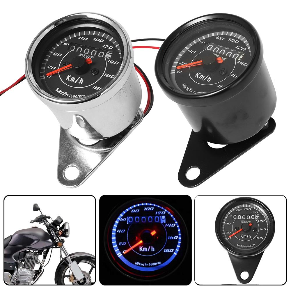 Universal Motorcycle Speedometer Black/ Chrome LED Light Odometer Speed Meter Gauge Mile For Harley Honda Cafe Racer Motorbike