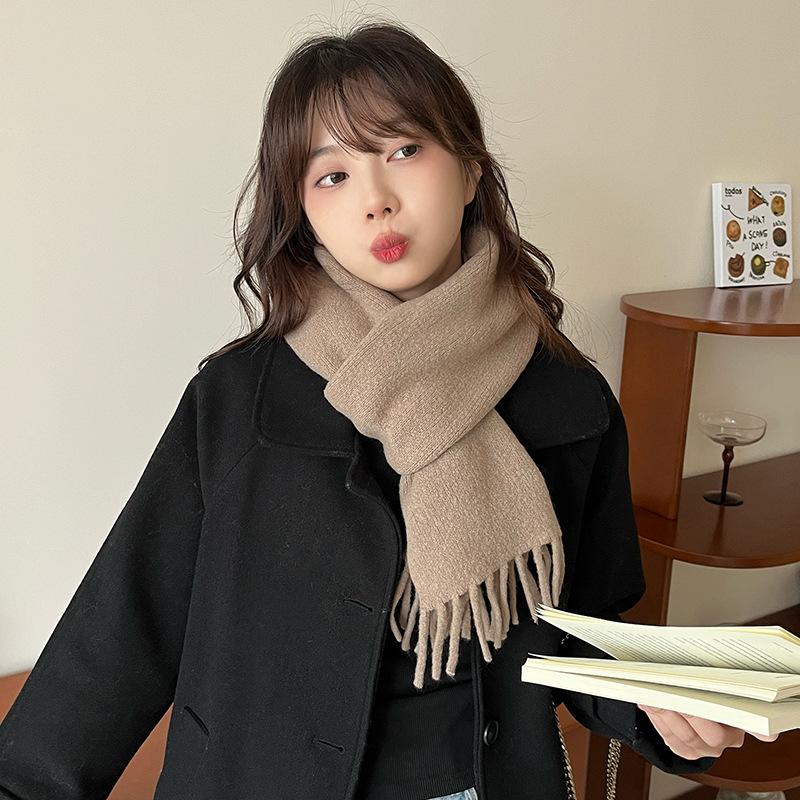 2024 New Mixed Cashmere Thick Cashmere High-end Solid Color Scarf for Women In Winter