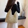 Летняя соломенная вязаная сумка, ажурная сумка-тоут, однотонная пляжная сумка через плечо, праздничная дорожная сумка, сумка через плечо в стиле бохо для женщин