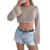 Women's Spring Summer Solid Colour Hollow Flare Sleeve Casual Loose Holiday Revealing Knitwear