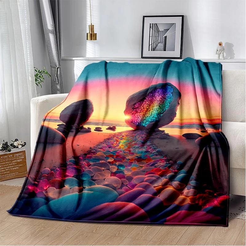2025 New Style Beauty Colorful Pebble Road Beach Stone Scenery Blanket,Soft Throw Blanket for Home Bedroom Bed Sofa Cover Kids