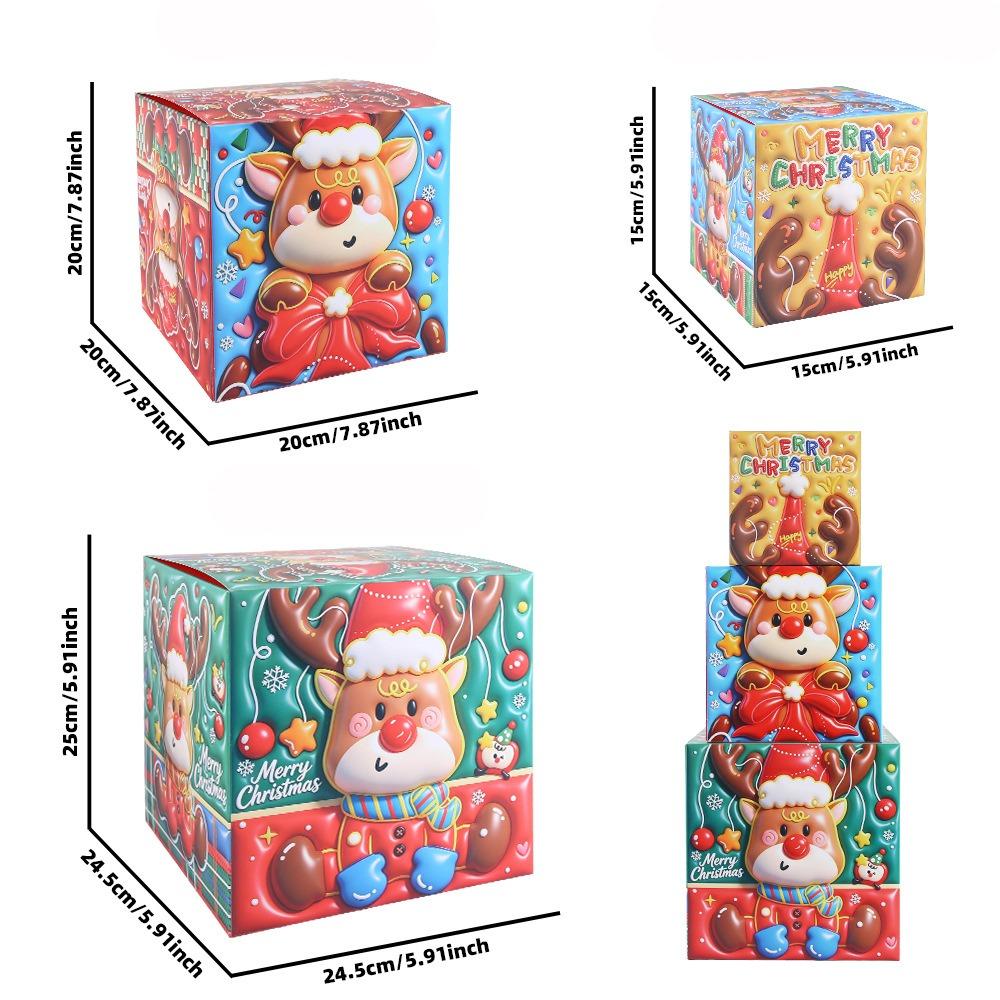 3PCS Santa Claus Christmas Gift Box 3 Size Cookies Snack Boxes Candy Gift Boxes  Home Decoration