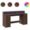 VidaXL Bureau et lumières LED chêne marron bois d'ingénierie, bureau de travail, bureau d'étude, bureau à domicile, bureau 3309435