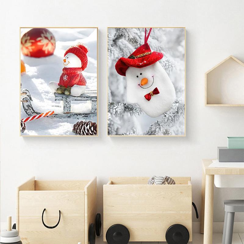 Веселый рождественский постер и печать снежные равнины олень Санта-Клаус рождественская елка настенная живопись холст для домашнего декора подарки