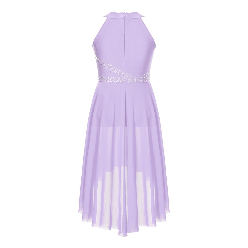 Детское танцевальное платье без рукавов с оборками и стразами для латиноамериканских и современных танцев