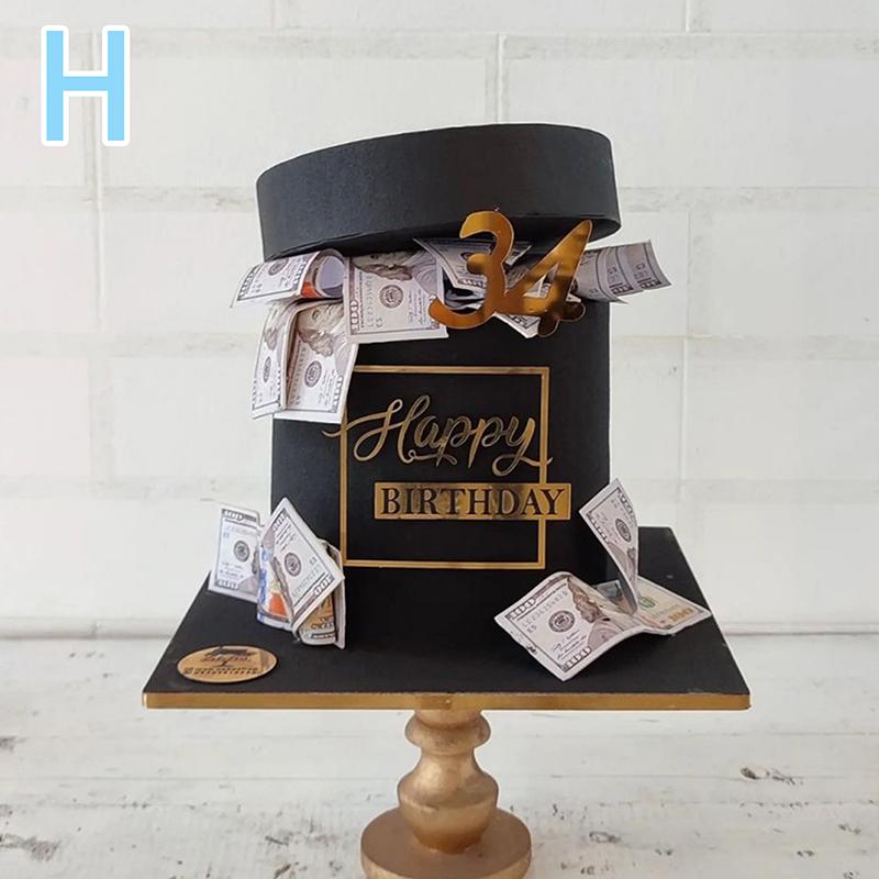 Happy Birthday Cake Topper Plastic Gold Mirror Cupcake Topper For Kids Birthday Party Cake Dessert Decorations Baby Shower Decor