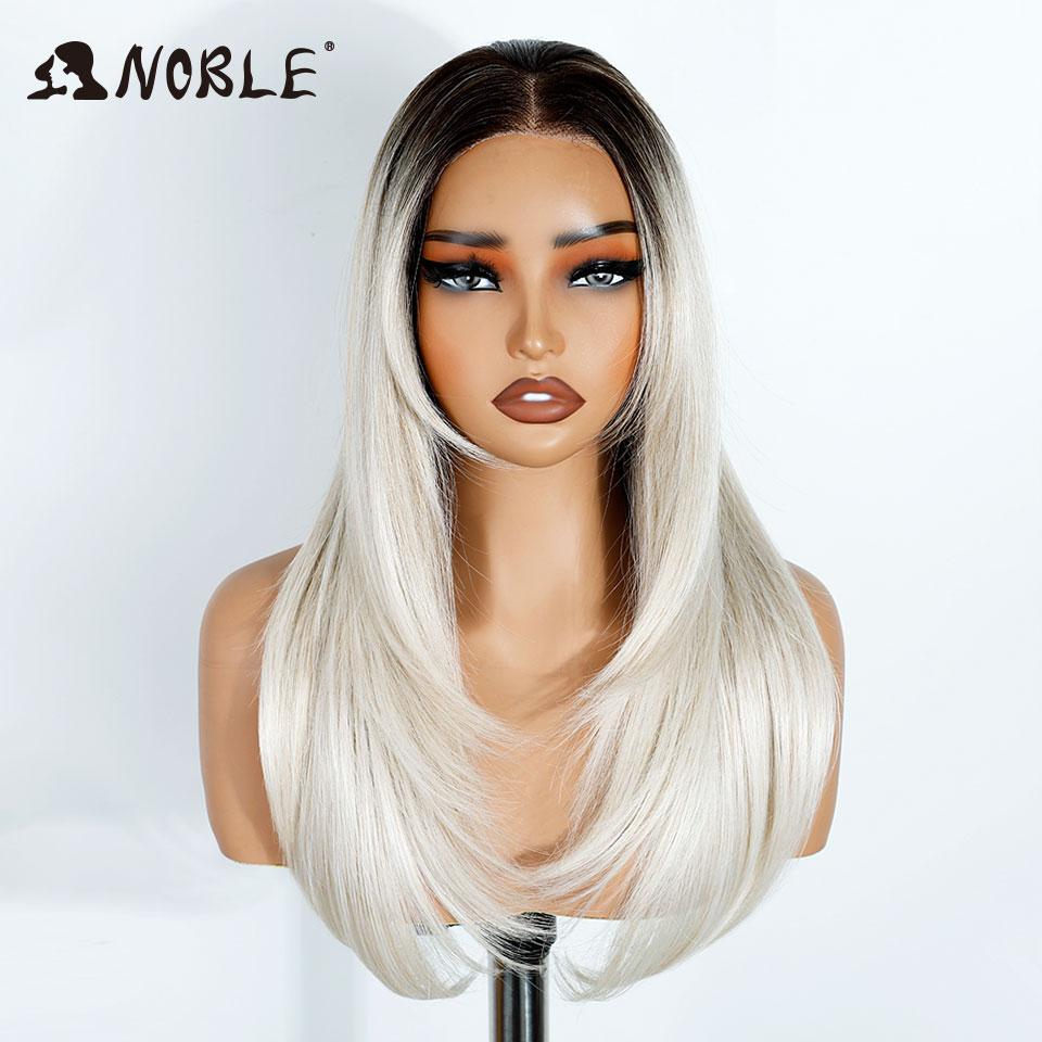 Noble Synthetic Lace Front Wigs For Women 13x3 Straight Lace Wig Pre Plucked Layered Wig Ombre Blonde Brown White Cosplay Wig