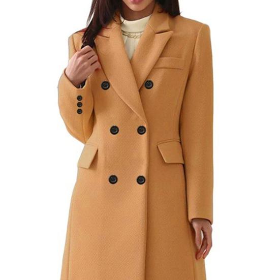 Двубортное тренч-пальто для женщин зимнее с лацканами с разрезом длинное из смесовой шерсти пальто-бушлат офисное рабочее пальто