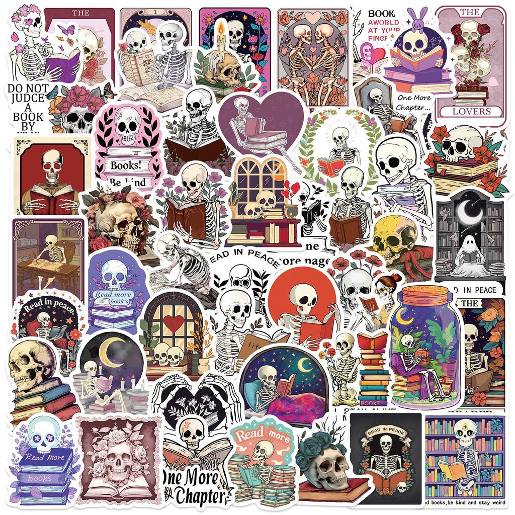 50 Cartoon Skull Reading Doodle Stickers Decorative Guitar Notebook Suitcase DIY Waterproof