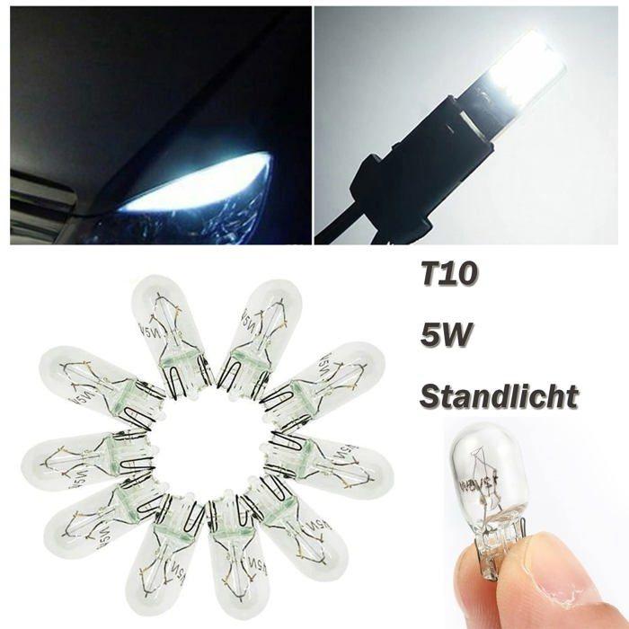 10pcs Blanc T10 Ampoules LED, 5W Plaque D'Immatriculation Light, Feux de Positionnement Latéraux Plaque D'immatriculation DC 12V