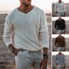 Fall Winter Men Sweater Knitted Solid Color Stretchy Loose High Elasticity Long Sleeves V Neck Pullover Casual Daily Wear Sweater