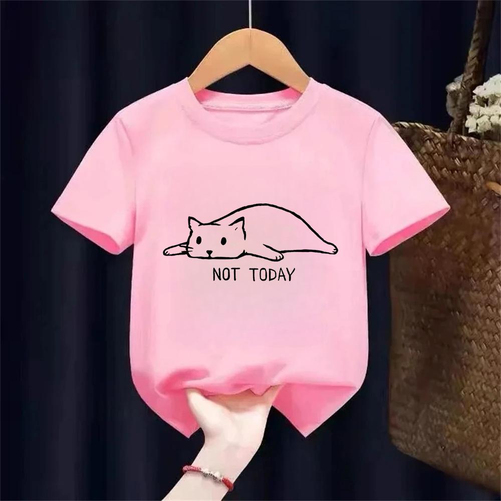 Cute and Novel Kids Simple Brush Drawing Cat T Shirt Harajuku Vintage Tshirt Fashion Girl Boy T Shirt
