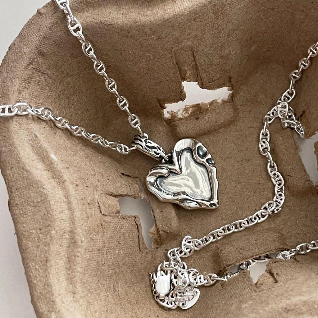 Корейское серебряное (S925) колье-цепочка с текстурой свиного носа в форме сердца для женщин – Нишевое, Универсальное, Высококачественное, Дизайн для ключиц