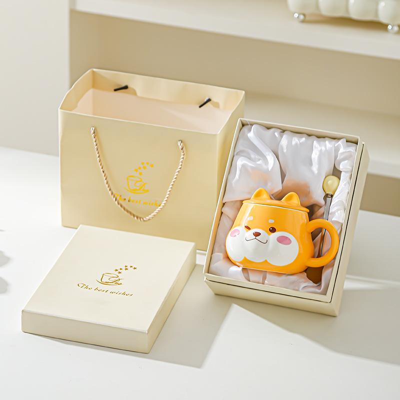 Милая керамическая чашка для воды Супер милая креативная чашка для воды с крышкой Шиба-ину Высокий внешний вид Подарок на день рождения Пара Домашняя офисная чашка