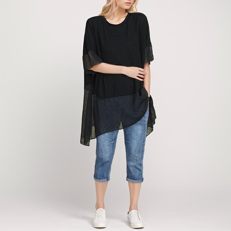 DIMANAF 2021, женская футболка больших размеров, модная женская летняя лоскутная футболка оверсайз с кружевом и круглым вырезом, хлопковые свободные топы с короткими рукавами и футболки