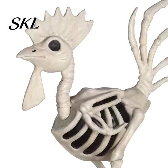 Realistic Animal Skeleton Halloween Rooster Statue, Resin Chicken Bone Figurine for Yard Lawn, Life Size Spooky Outdoor Garden Decor Haunted
