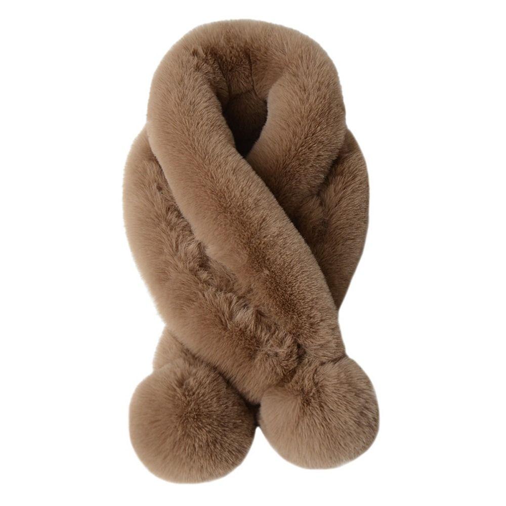 Fluffy Pompoms Warm Cross Scarf Thicken Winter Neck Scarf Faux Rabbit Fur Neck Protection Neckerchief Wrap For Women Girls