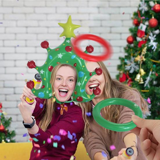 Christmas Party Inflatable Ring Toss Game Xmas Tree Shaped Headband Ring Toss Toy Holiday Party Favors for Adults And Kids