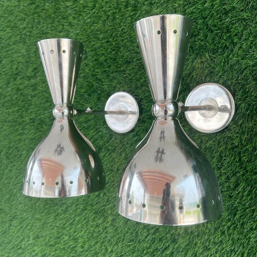 Mid-Century Modern Italian Double Wall Sconce -Chrome Finish Designer Lighting Fixture for Bathroom or Washbasin Décor
