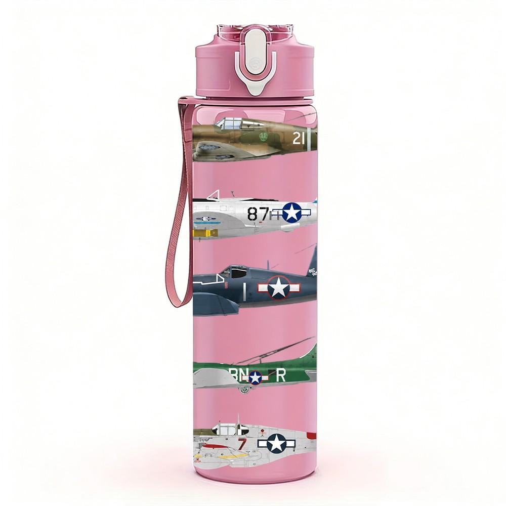 1PC Airplane Jet Graphic 750ml sports water bottle leakproof straw lid outdoor office home